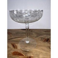 1920’s Fry Art Glass Etched Crystal Grape Leaves Champagne/Tall Sherbet 6.5″H