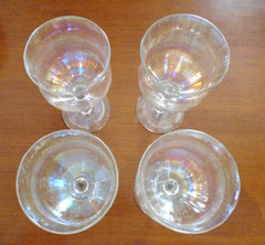 VINTAGE Art Deco 30s 40s ELEGANT IRIDESCENT RIBBED WINE GLASS CRYSTAL STEMS (4)