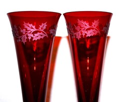 Lenox Crystal «Holiday Gems» Ruby Red Champagne Flutes Etched Christmas Set of 2