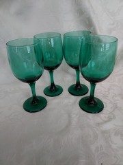 VTG Libbey Glass Juniper Green Teardrop 7.25in Wine/Water Goblets Set of 4