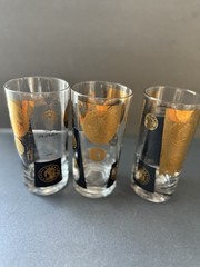 Vintage Cera 22K Gold Black Coin Hiball Glasses Tumblers 1960s Set (3) MCM Deco