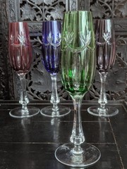 Vtg Ajka Rene Green Cut Clear Bohemian Crystal Champagne Flute Stemware Glass