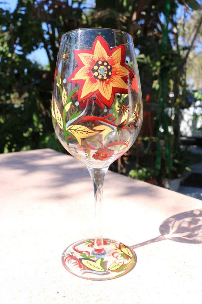 Pier 1 Carynthum Wine/Water Goblet (s) Glassware 9 » Autumn Colors Large Flower