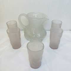 Morgantown El Mexicano Ice Pitcher with 5 Tumblers Faint Pink Vintage