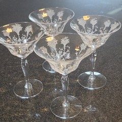 Morgantown Glass «Mayfair» Etched Champagne Glasses Set of 4 Art Nouveau Style