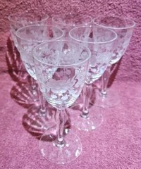 6 Glastonbury Lotus Alberta Panel Etched Crystal Sherry Glass circa 1928-1935