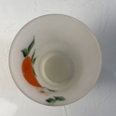 Vintage Milk Glass Tumbler Hand Painted Orange Fruit Juice Glass 3″ Tall