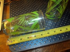 Set Of 2 Vintage Clear Juice Glasses & Green Leaf Drinking Retro