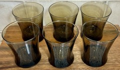 Set of 6 Vintage Anchor Hocking Linden 4” Tawny Mocha Brown Rocks Glass Flare