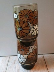 Vintage Libbey Camellia Tawney Glasses Brown Daisy Tumbler Juice Amber- 2
