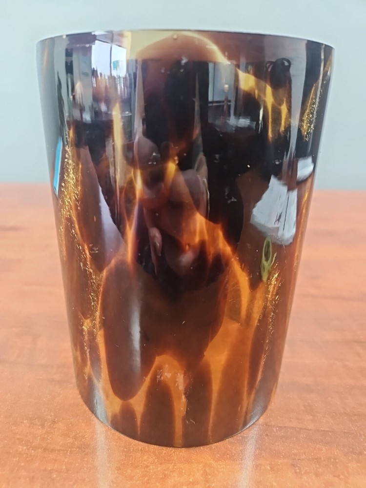 Tortoiseshell / Animal Print Glass Vase For Decor Or Candles, 6” x 4.75” Gift