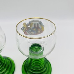 2 Luminarc France Wine Glass Green Stem Ribbed Coil Beehive Bergen Bryggen