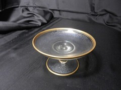 Elegant Low Compote Cheese Stand Iridized Textured Clear Gold Trim 5 3/8″ D