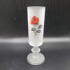 VTG Red Rose Cordial Glasses Set – 1 Tall & 5 Short – Frosted Silver Rim
