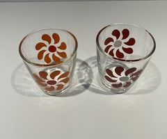 Set Of 2 Hazel Atlas DAISY Sour Cream Glasses Orange Red Flower Power MCM