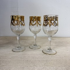 Interglass Italy Set of 3 24k Gold Glasses 6.5” Wine Goblets