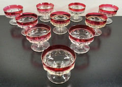 10 Tiffin Franciscan Kings Crown Ruby Flashed Champagne Sherbet Set Vintage MCM