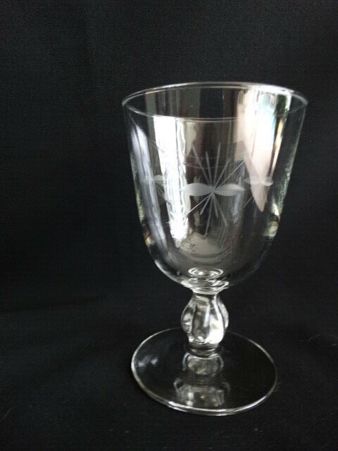 Mid Century Modern Libbey Glass Clear Grey Cut Starglow 10 oz Water Goblet 3003