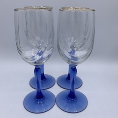 4 Lenox Cobalt Blue Stem Wine Glasses Goblets 8” Swag Drape Gold Rim 8 oz