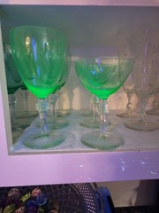 Set of 6 ~ BRYCE #935 Vaseline Uranium Champagne Sherbet Glasses Green Teal