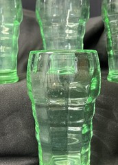 Green Depression Glass Soda Fountain Or Restaurant Ware Glasses Set Of 4 GLOWS