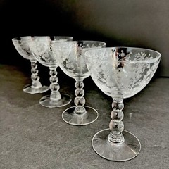 Set of 4Duncan & Miller Etched First Love Liqor Cocktail Glasses 4 1/2”
