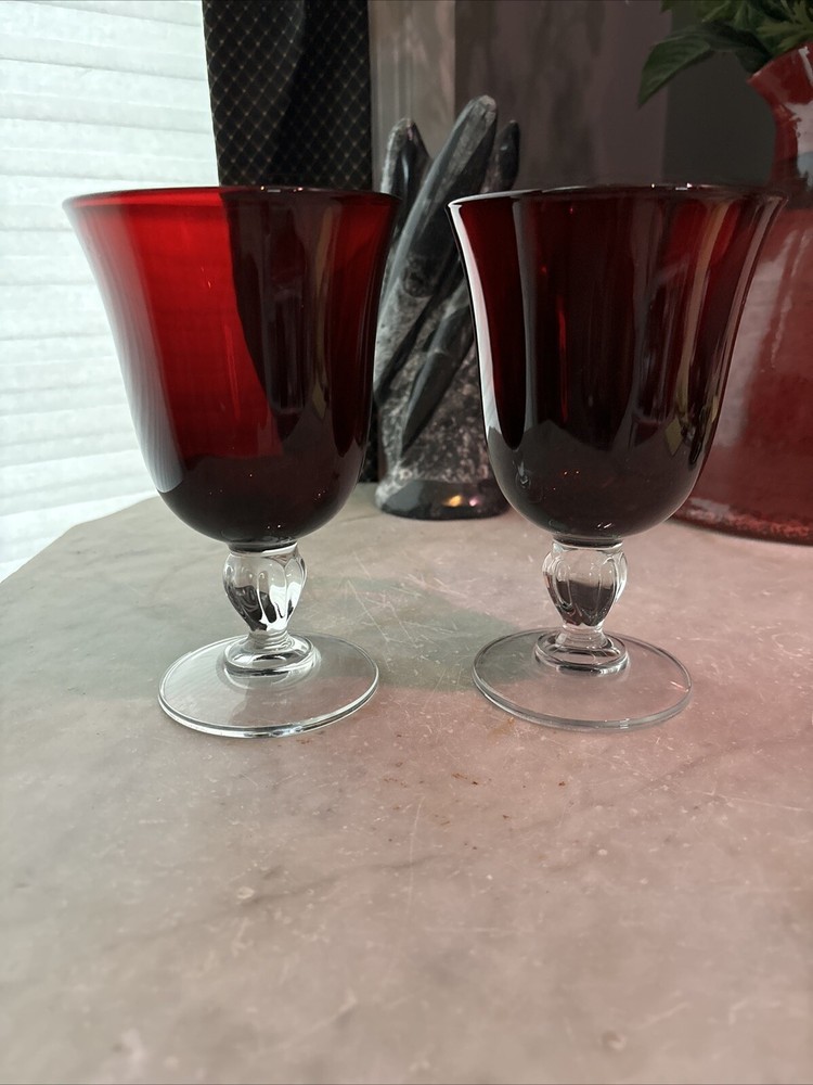 Vintage Cranberry Glass Goblets Set Of 2 Perfect Condition:)