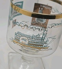 Vintage Southern Comfort River Boat Pedestal Glasses Turquoise Gold Set Of 2