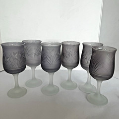 Six Art Noveau Rueven Hebron Lavender Handpainted Wine Glasses w/Scenery 6.5″T