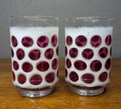 Vintage Libbey Cranberry Concord Frosted Drinking Glasses Retro Polka Dot Glass
