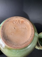 Frankoma ADA CLAY Prairie Green Guernsey Pitcher + 5-3oz Juice Tumbler Set EUC