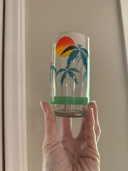 Vintage Anchor Hocking Palm Tree Sunset Drinking Glasses Set of 4