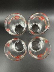 NOS 4 Holiday Poinsettia and Ribbons Glass Tumblers Anchor Hocking Flat bottom
