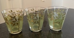 (3) Culver Rocks Tumbler Glasses~Leaves~ 22-Karat Gold~Frosted Green~VINTAGE
