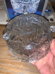 Lead Glass Floral Candy Peanut Dish Bowl Oval Footed Anna Hutte W. Germany 24%