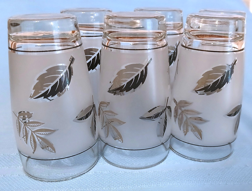 Duz Detergent Frosted Silver Leaf Water Tumblers Glasses 5.25″ tall Set of 6