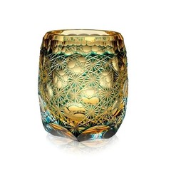Luxury Cut Crystal Whiskey Glass Edo Style Kiriko Glass Hand Cut To Clear Green