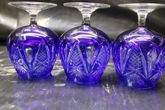 Vintage Set of 3 Bohemian Crystal Cobalt Blue Cut to Clear Brandy Snifters