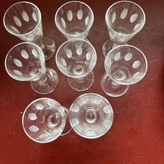 Vintage 3.5” Etched Stemmed Liqueur Glasses “ripple Chip” Design Set Of 8 France