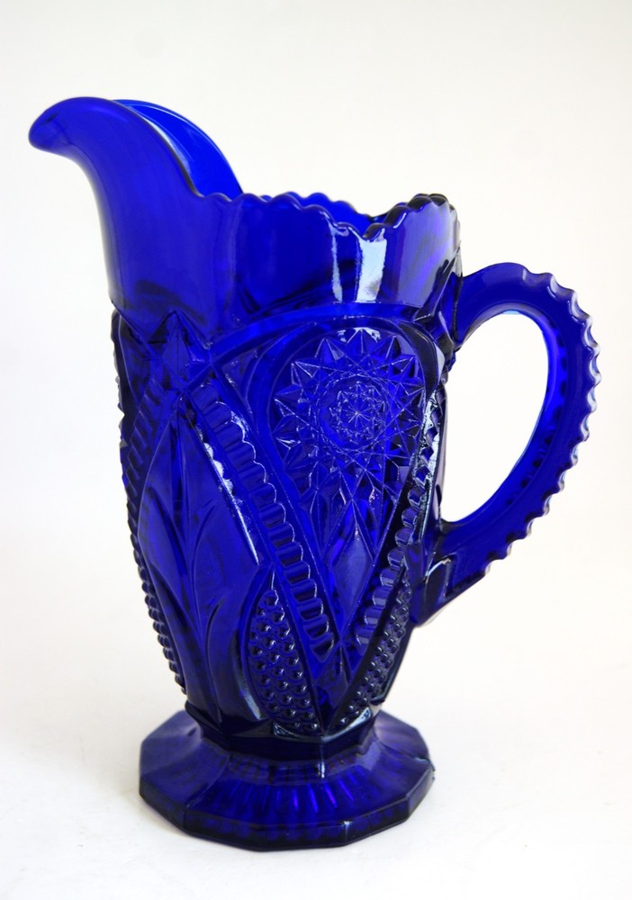 Vintage Mosser Art Glass Cobalt Blue Pitcher 8.25″