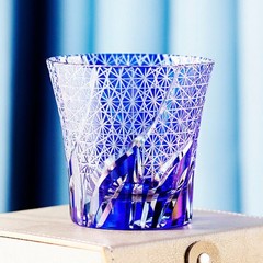 Blue Edo Kiriko Crystal Bohemian Juice Cup Hand Cut Whiskey Glass 220ml/8oz 1pc