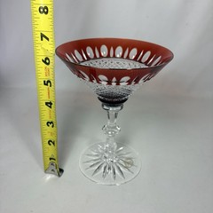 Vtg. Handcrafted Ajka Crystal Red Martini Glass Hungary Cut-to-Clear 24% Pb0