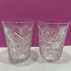 2pc Antique J Hoare & Co Brilliant Cut Glass Tumbler Crystal Whiskey Glasses 4”H
