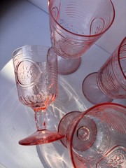 Wine Goblets Pink Pressed Glass Set 4 Bormioli Rocco Romantic Bar Ware Italian