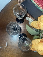3 VTG- Crystal-Arcoroc Luminarc-Octime Black-Champagne Flutes-France-Black Stems