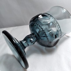Vintage Set 3 Indiana Glass Riviera Blue Kings Crown Thumbprint 4⅜» Goblets 4oz