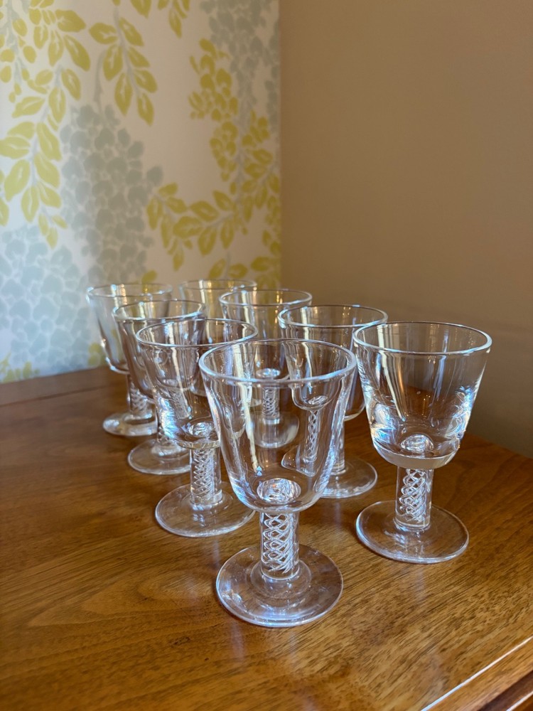Steuben Crystal Air Twist Stem Wine Glasses, Pattern 8011, Set of 8