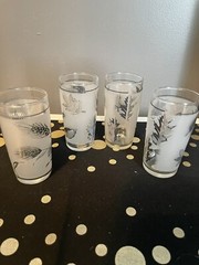 VTG Shot Glasses Libby Starlite Silver Leaf MCM Barware X4