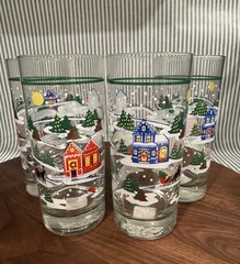 Vintage Libby Christmas Snow Village Glasses set of 4