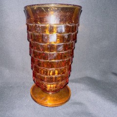 Indiana Glass Whitehall Amber Cubist Footed 6″ Tall Tumbler Vase Vtg MCM
